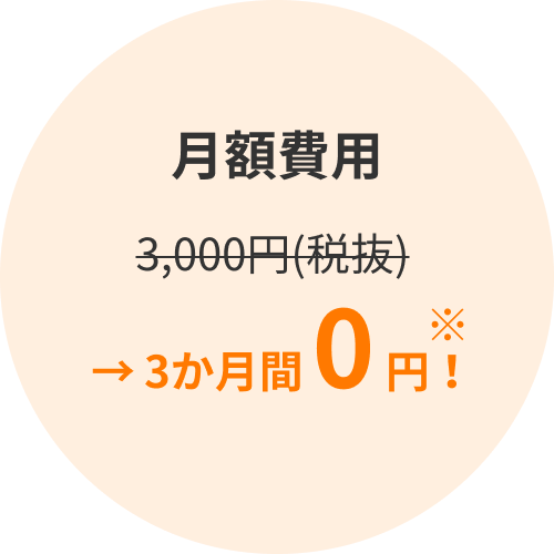 月額費用3,000円(税抜)→3か月間0円！